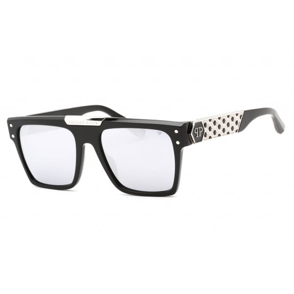 Sunglasses Philipp Plein SPP080 Shiny Black Silver Smoke Mirror Silver 1 1