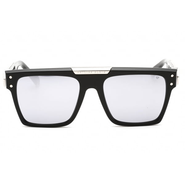 Sunglasses Philipp Plein SPP080 Shiny Black Silver Smoke Mirror Silver 2 1